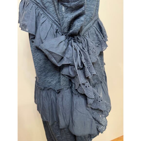 Free People Sleeveless Navy Ruffle Top Flowy NWT Boho Tank Blouse Small $128 - Picture 6 of 11